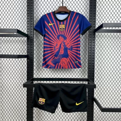 Kids' Kit Soccer Jersey Suit Barcelona One Piece 25/26 - Blue and Grena