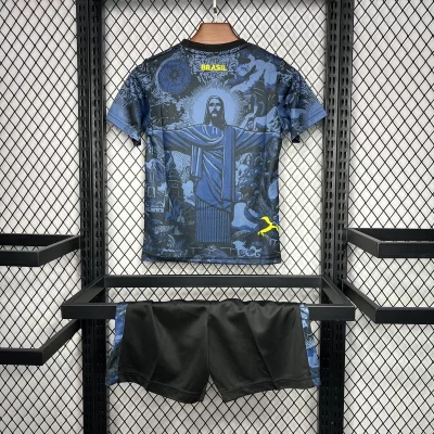 Alternative view of Kids' Kit Soccer Jersey Suit Brazil Edicao Cristo 2024/25 - Blue and Black