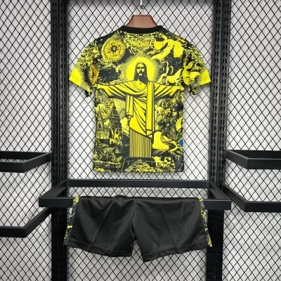 Alternative view of Kids' Kit Soccer Jersey Suit Brazil Edicao Cristo 2024/25 - Yellow and Black