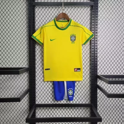 Kids' Kit Soccer Jersey Suit Brazil I 1998 - Yellow and Blue