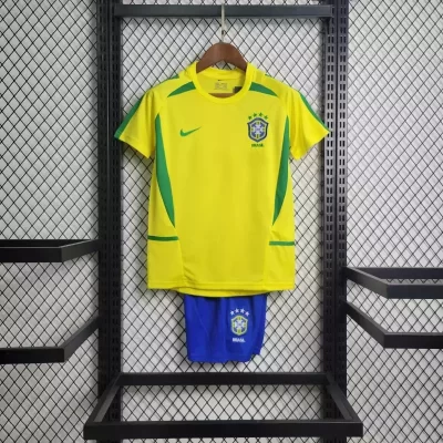 Kids' Kit Soccer Jersey Suit Brazil I 2002 - Yellow and Blue