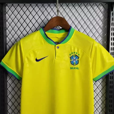Alternative view of Kids' Kit Soccer Jersey Suit Brazil I 2022/23 - Yellow and Blue