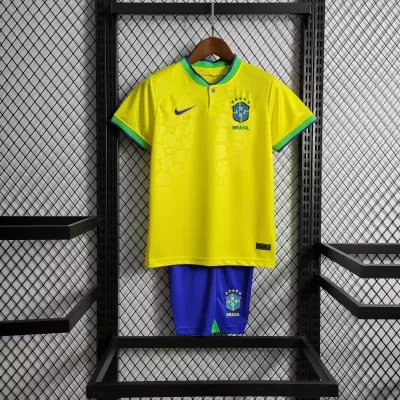 Kids' Kit Soccer Jersey Suit Brazil I 2022/23 - Yellow and Blue