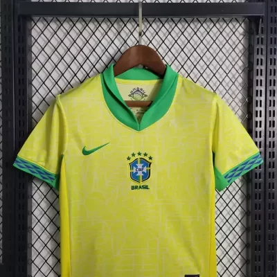 Alternative view of Kids' Kit Soccer Jersey Suit Brazil I 2024/25 - Yellow and Blue