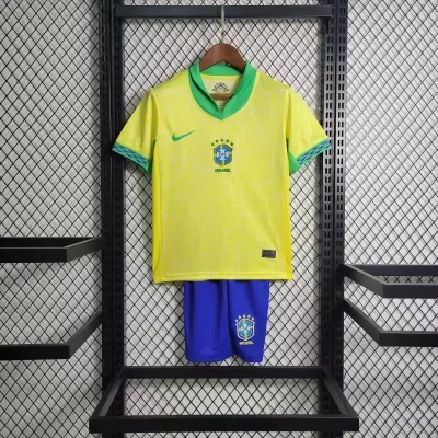 Kids' Kit Soccer Jersey Suit Brazil I 2024/25 - Yellow and Blue