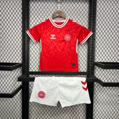 Kids' Kit Soccer Jersey Suit Dinamarca I 2024/25 - Red and White