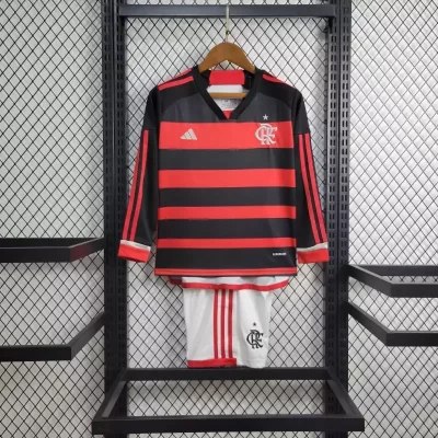 Kids' Kit Soccer Jersey Suit Flamengo I 24/25 Long Sleeve - Red and Black