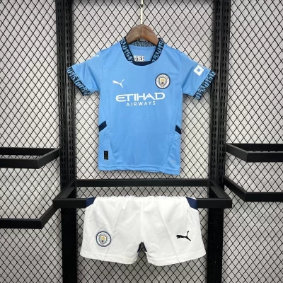 Kids' Kit Soccer Jersey Suit Manchester City I 24/25 - Blue and White