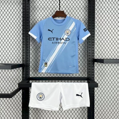 Kids' Kit Soccer Jersey Suit Manchester City I 25/26 - Blue and White