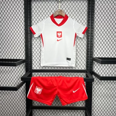 Kids' Kit Soccer Jersey Suit Polonia I 2024/25 - White and Red