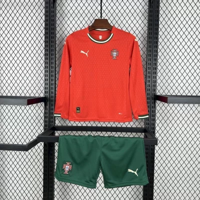 Kids' Kit Soccer Jersey Suit Portugal I 2025/26 Long Sleeve - Red and Green