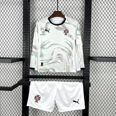 Kids' Kit Soccer Jersey Suit Portugal II 2025/26 Long Sleeve - White