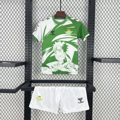 Kids' Kit Soccer Jersey Suit Real Betis Naruto 25/26 - White and Green