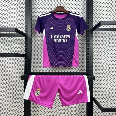 Kids' Kit Soccer Jersey Suit Real Madrid Goalkeeper 25/26 - Pink and Purple