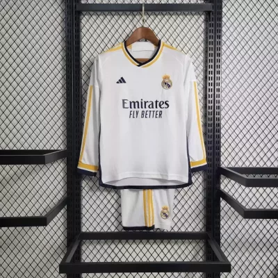 Kids' Kit Soccer Jersey Suit Real Madrid I 23/24 Long Sleeve - White