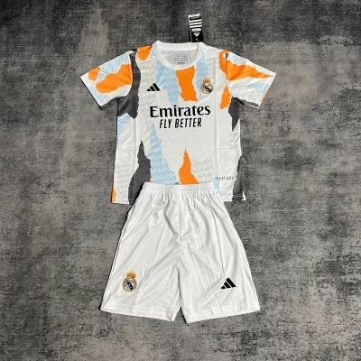 Kids' Kit Soccer Jersey Suit Real Madrid Training 25/26 - White and Orange