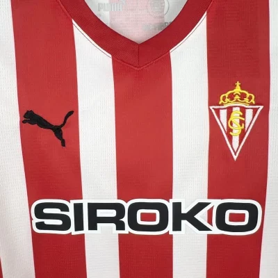 Kids' Kit Soccer Jersey Suit Sporting Gijon I 24/25 - White and Red - Image 3