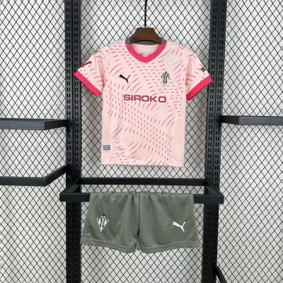 Kids' Kit Soccer Jersey Suit Sporting Gijon III 24/25 - Pink and Gray