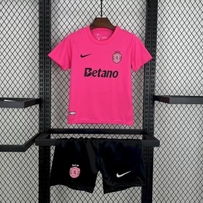 Kids' Kit Soccer Jersey Suit Sporting Outubro Rosa 24/25 - Pink and Black