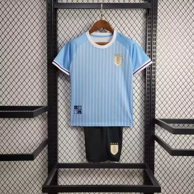 Kids' Kit Soccer Jersey Suit Uruguai I "8M" 2024/25 - Sky Blue and Black