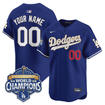LA Dodgers 2025 Back-To-Back World Series Champions Gold Trim Vapor Premier Limited Custom Jersey  - Royal