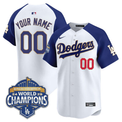 LA Dodgers 2025 Back-To-Back World Series Champions Gold Trim Vapor Premier Limited Custom Jersey  - White Alternate