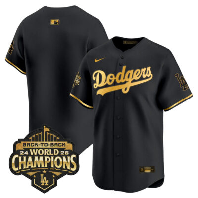 LA Dodgers 2025 Back-To-Back World Series Champions Gold Trim Vapor Premier Limited Jersey  - Black Gold / Team