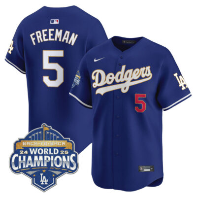 LA Dodgers 2025 Back-To-Back World Series Champions Gold Trim Vapor Premier Limited Jersey  - Royal / Freddie Freeman