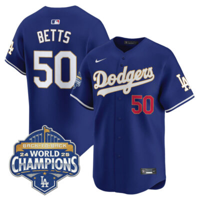 LA Dodgers 2025 Back-To-Back World Series Champions Gold Trim Vapor Premier Limited Jersey  - Royal / Mookie Betts