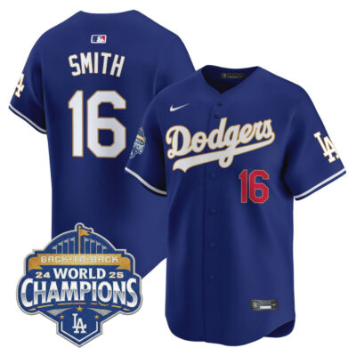 LA Dodgers 2025 Back-To-Back World Series Champions Gold Trim Vapor Premier Limited Jersey  - Royal / Will Smith