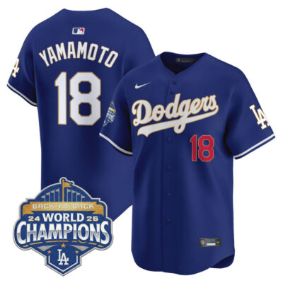 LA Dodgers 2025 Back-To-Back World Series Champions Gold Trim Vapor Premier Limited Jersey  - Royal / Yamamoto