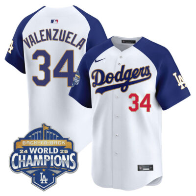 LA Dodgers 2025 Back-To-Back World Series Champions Gold Trim Vapor Premier Limited Jersey  - White Alternate / Fernando Valenzuela