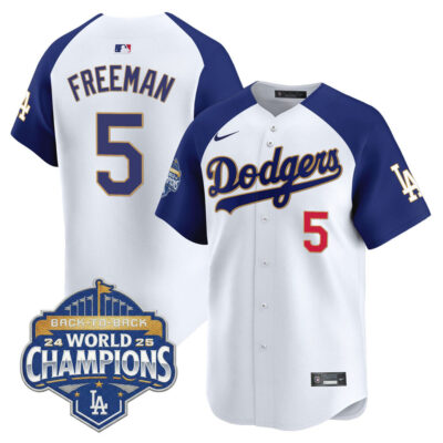 LA Dodgers 2025 Back-To-Back World Series Champions Gold Trim Vapor Premier Limited Jersey  - White Alternate / Freddie Freeman