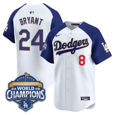 LA Dodgers 2025 Back-To-Back World Series Champions Gold Trim Vapor Premier Limited Jersey  - White Alternate / Kobe Bryant