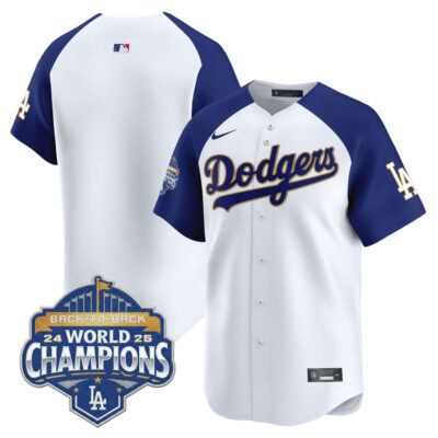 LA Dodgers 2025 Back-To-Back World Series Champions Gold Trim Vapor Premier Limited Jersey  - White Alternate / Team