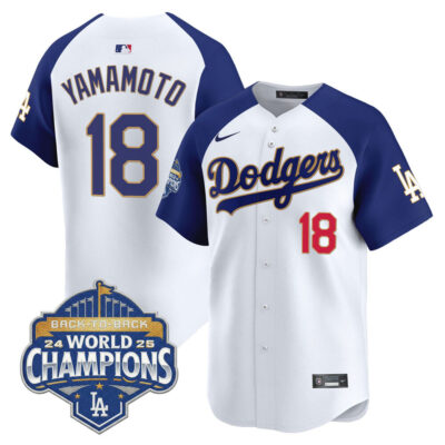LA Dodgers 2025 Back-To-Back World Series Champions Gold Trim Vapor Premier Limited Jersey  - White Alternate / Yamamoto