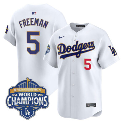 LA Dodgers 2025 Back-To-Back World Series Champions Gold Trim Vapor Premier Limited Jersey  - White / Freddie Freeman
