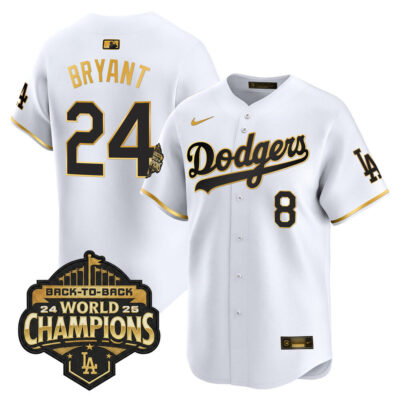 LA Dodgers 2025 Back-To-Back World Series Champions Gold Trim Vapor Premier Limited Jersey  - White Gold / Kobe Bryant