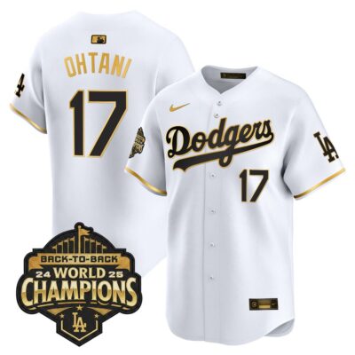 LA Dodgers 2025 Back-To-Back World Series Champions Gold Trim Vapor Premier Limited Jersey  - White Gold / Shohei Ohtani