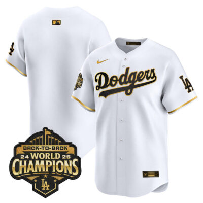 LA Dodgers 2025 Back-To-Back World Series Champions Gold Trim Vapor Premier Limited Jersey  - White Gold / Team