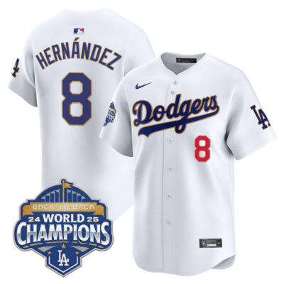 LA Dodgers 2025 Back-To-Back World Series Champions Gold Trim Vapor Premier Limited Jersey  - White / Kike Hernandez