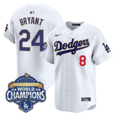 LA Dodgers 2025 Back-To-Back World Series Champions Gold Trim Vapor Premier Limited Jersey  - White / Kobe Bryant