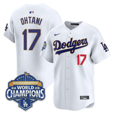 LA Dodgers 2025 Back-To-Back World Series Champions Gold Trim Vapor Premier Limited Jersey  - White / Shohei Ohtani