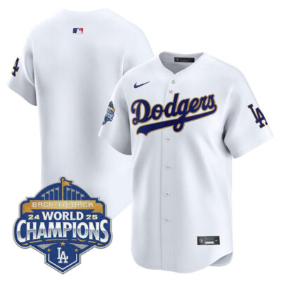 LA Dodgers 2025 Back-To-Back World Series Champions Gold Trim Vapor Premier Limited Jersey  - White / Team