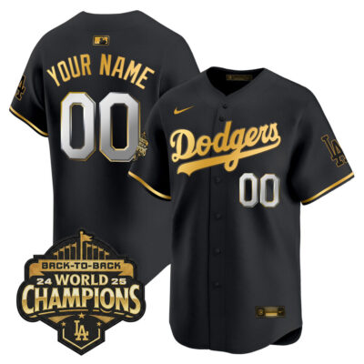 LA Dodgers 2025 Back-To-Back World Series Champions Vapor Premier Limited Custom Jersey  - Black Gold