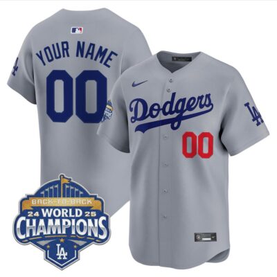 LA Dodgers 2025 Back-To-Back World Series Champions Vapor Premier Limited Custom Jersey  - Gray