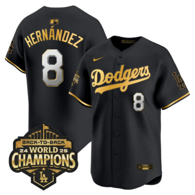 LA Dodgers 2025 Back-To-Back World Series Champions Vapor Premier Limited Jersey  - Black Gold / Kike Hernandez