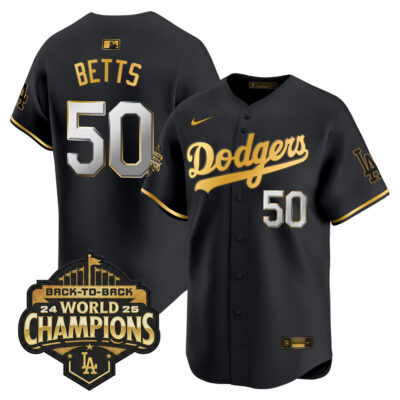 LA Dodgers 2025 Back-To-Back World Series Champions Vapor Premier Limited Jersey  - Black Gold / Mookie Betts