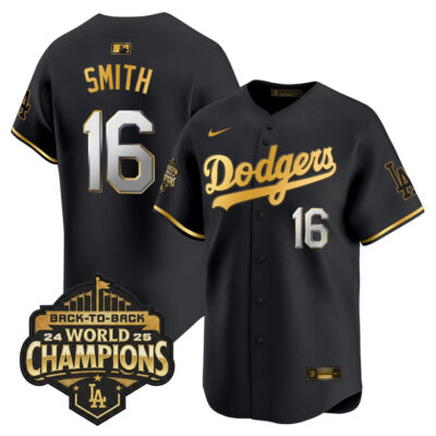 LA Dodgers 2025 Back-To-Back World Series Champions Vapor Premier Limited Jersey  - Black Gold / Will Smith