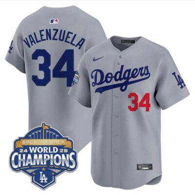LA Dodgers 2025 Back-To-Back World Series Champions Vapor Premier Limited Jersey  - Gray / Fernando Valenzuela